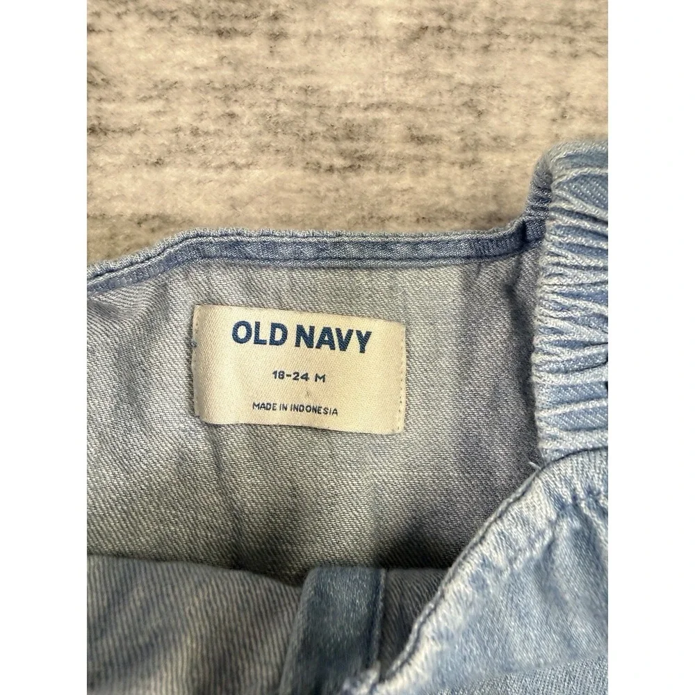Old Navy Girl's Toddler Button Front Puff Sleeve Jean Dress Size 18-24 Mo Preppy